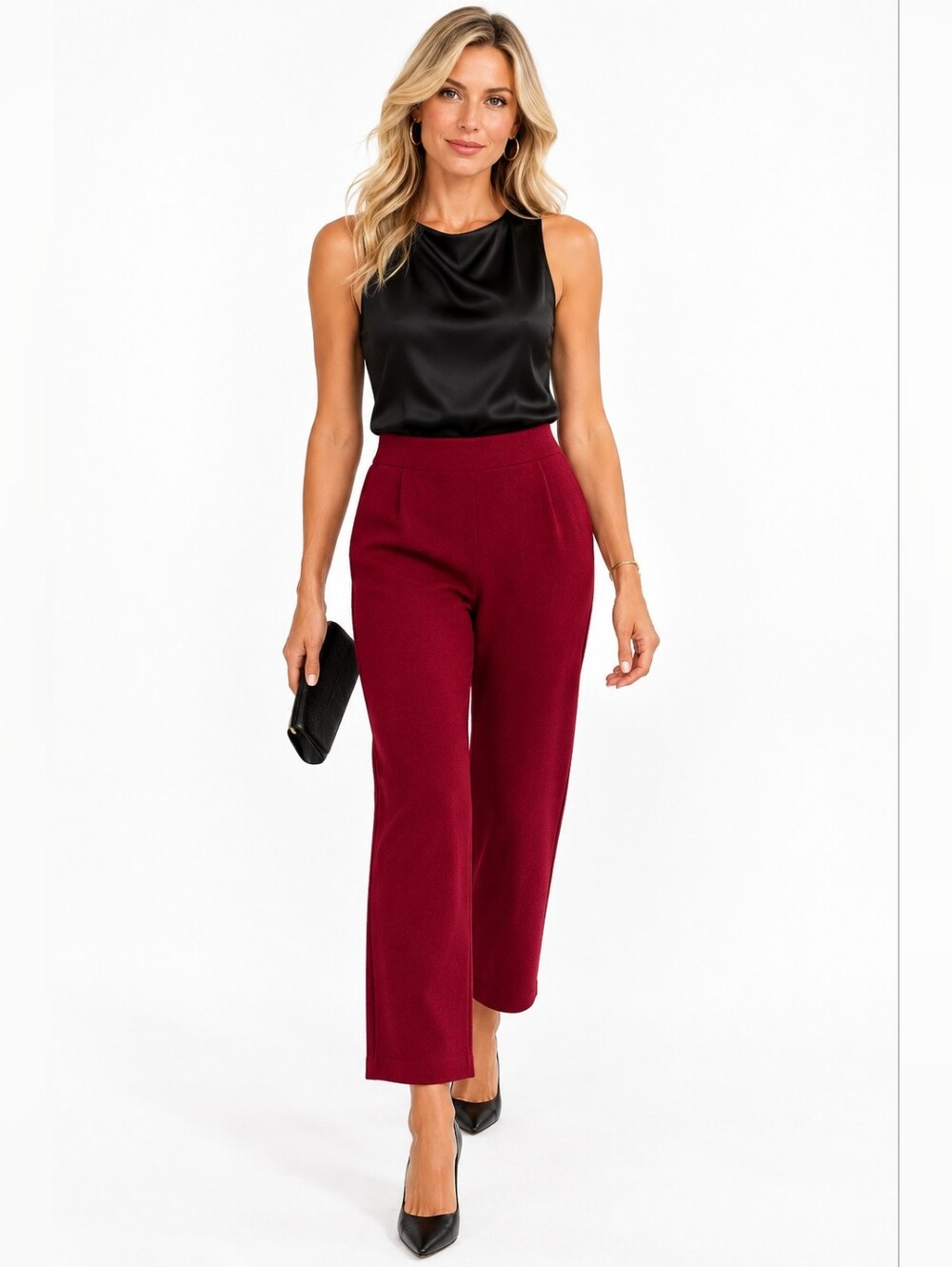 St. John Collection by Marie Gray Cranberry Red Knit Straight Leg Pants 12
